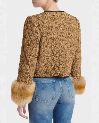 Valentino Garavani Quilted Spotted Silk Jacket with Lamb Shearling Cuffs | Thumbnail 3 Valentino Garavani Quilted Spotted Silk Jacket with Lamb Shearling Cuffs | Thumbnail 3