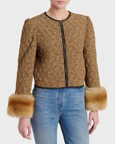 Valentino Garavani Quilted Spotted Silk Jacket with Lamb Shearling Cuffs | Thumbnail 4 Valentino Garavani Quilted Spotted Silk Jacket with Lamb Shearling Cuffs | Thumbnail 4