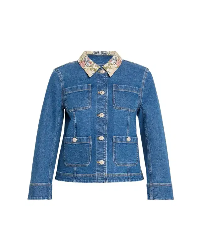 Cinq à Sept Dalton Floral-Collar Denim Jacket