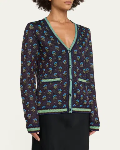 Etro Floral Knit V-Neck Cardigan | Thumbnail 4 Etro Floral Knit V-Neck Cardigan | Thumbnail 4