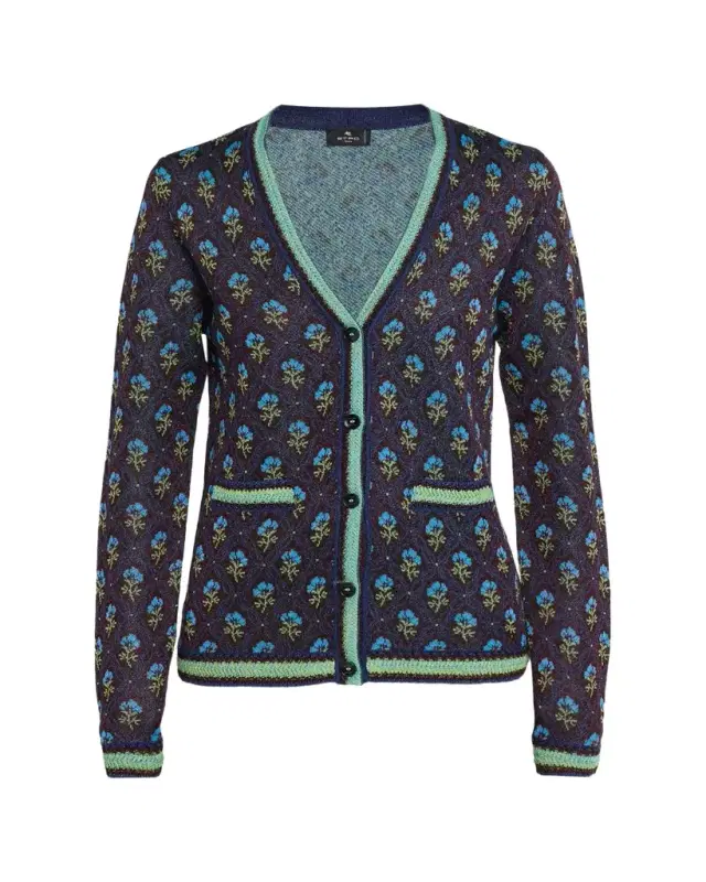 Etro Floral Knit V-Neck Cardigan