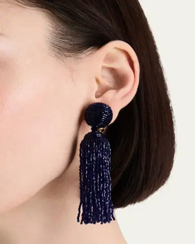Oscar de la Renta Metallic Beaded Tassel Clip-On Earrings | Thumbnail 2