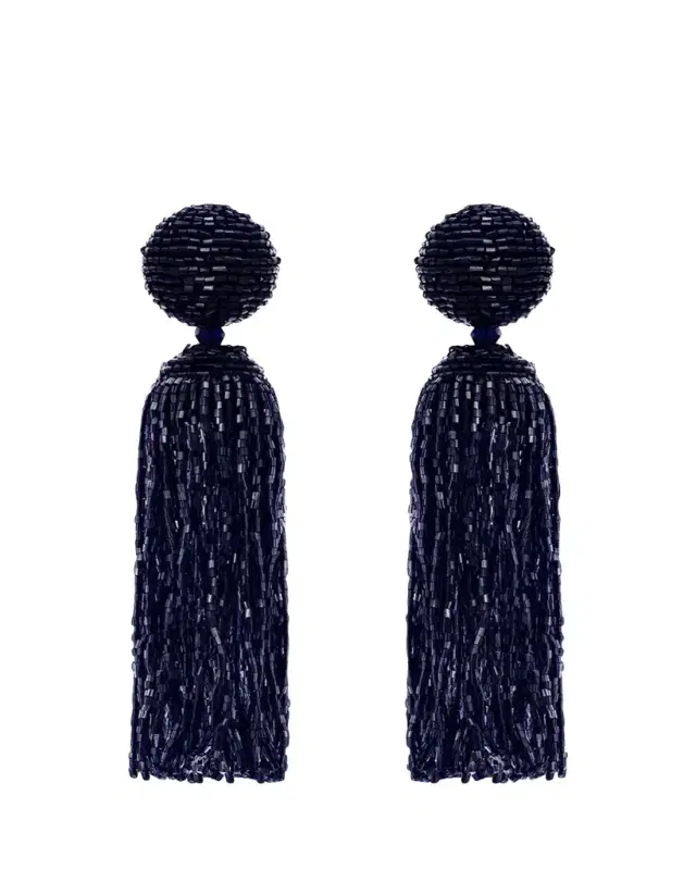 Oscar de la Renta Metallic Beaded Tassel Clip-On Earrings