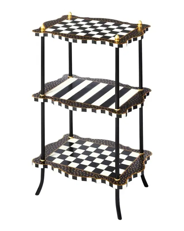 MacKenzie-Childs Black & White Check and Stripe 3-Tier Table