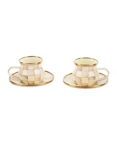 MacKenzie-Childs Mocha Check 3 oz. Espresso Cups & Saucers, Set of 2 | Thumbnail 1 MacKenzie-Childs Mocha Check 3 oz. Espresso Cups & Saucers, Set of 2 | Thumbnail 1