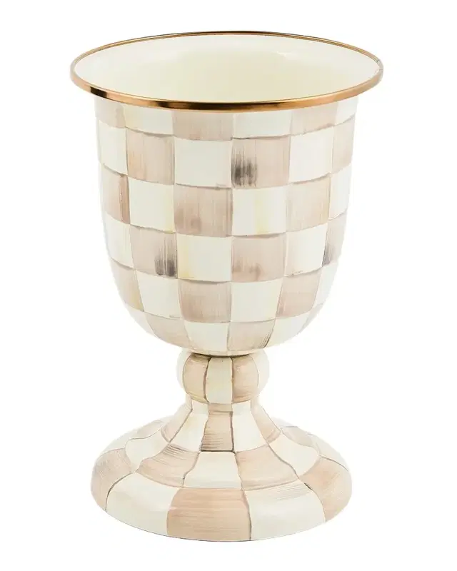 MacKenzie-Childs Mocha Check Pedestal Vase