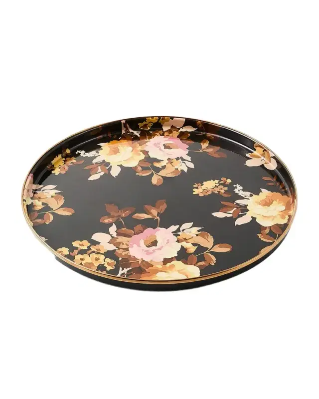 MacKenzie-Childs Wild Rose Mocha Round Tray, 14.5"