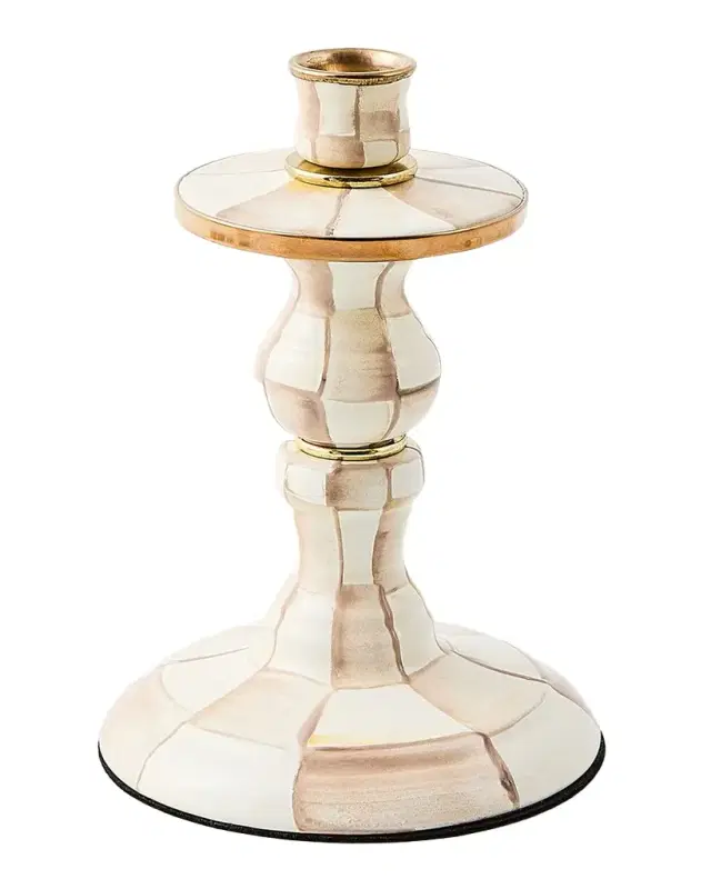 MacKenzie-Childs Mocha Check Small Candlestick, 8" Tall
