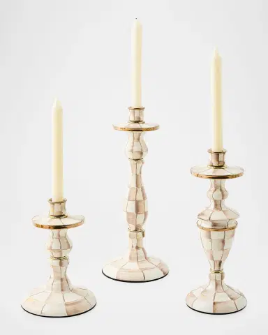 MacKenzie-Childs Mocha Check Large Candlestick, 14" Tall | Thumbnail 3 MacKenzie-Childs Mocha Check Large Candlestick, 14" Tall | Thumbnail 3
