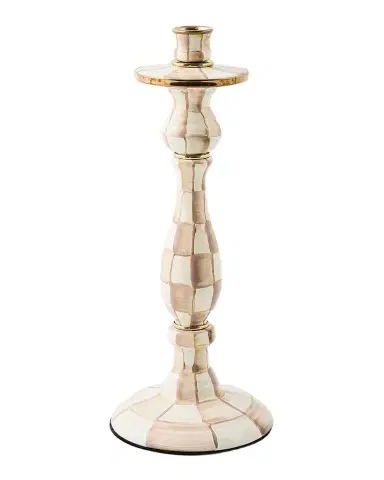 MacKenzie-Childs Mocha Check Large Candlestick, 14" Tall | Thumbnail 1 MacKenzie-Childs Mocha Check Large Candlestick, 14" Tall | Thumbnail 1