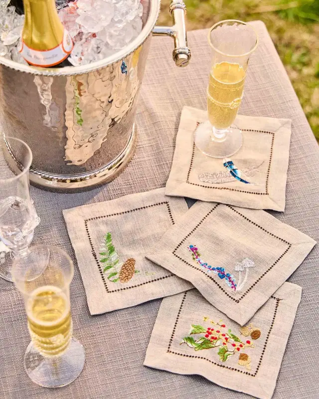 Juliska Forest Walk Assorted Embroidered Cocktail Napkins, Set of 4
