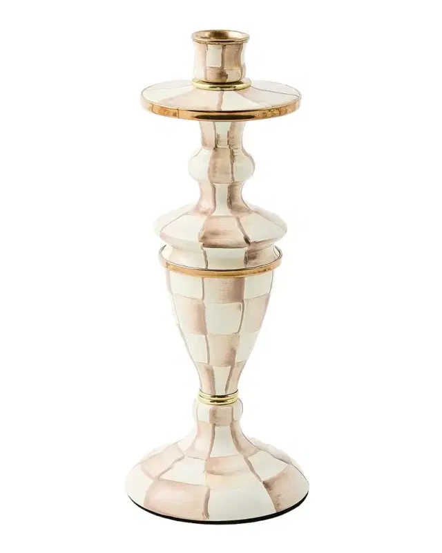 MacKenzie-Childs Mocha Check Medium Candlestick, 11.5" Tall