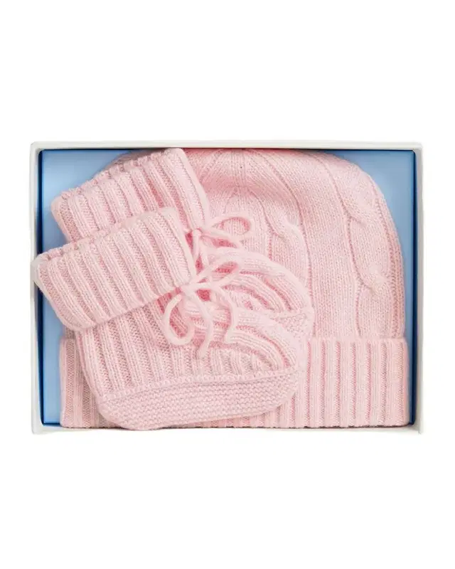 Polo Ralph Lauren Girl 's Cashmere Hat & Booties Gift Set, Size 0M-9M
