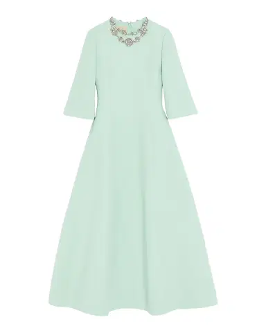 Valentino Garavani Crystal Embroidered Silk-Wool 3/4-Sleeve Midi Dress | Thumbnail 3 Valentino Garavani Crystal Embroidered Silk-Wool 3/4-Sleeve Midi Dress | Thumbnail 3