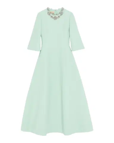 Valentino Garavani Crystal Embroidered Silk-Wool 3/4-Sleeve Midi Dress | Thumbnail 1 Valentino Garavani Crystal Embroidered Silk-Wool 3/4-Sleeve Midi Dress | Thumbnail 1