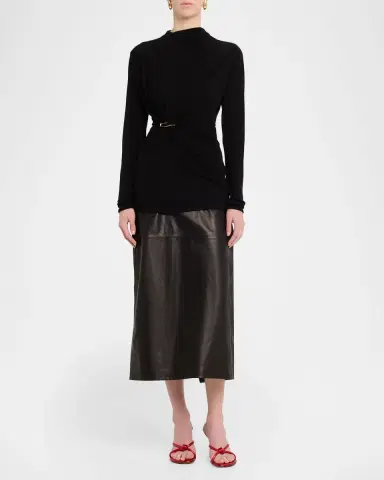 Bottega Veneta Long-Sleeve Gathered Viscose Top | Thumbnail 2 Bottega Veneta Long-Sleeve Gathered Viscose Top | Thumbnail 2