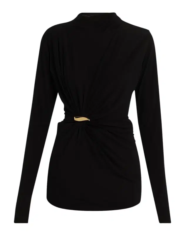 Bottega Veneta Long-Sleeve Gathered Viscose Top