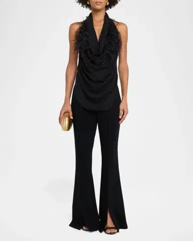 Lapointe Feather-Trim Draped Georgette Halter Top | Thumbnail 2 Lapointe Feather-Trim Draped Georgette Halter Top | Thumbnail 2