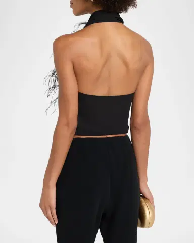 Lapointe Feather-Trim Draped Georgette Halter Top | Thumbnail 3 Lapointe Feather-Trim Draped Georgette Halter Top | Thumbnail 3