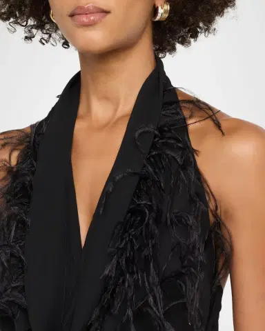 Lapointe Feather-Trim Draped Georgette Halter Top | Thumbnail 5 Lapointe Feather-Trim Draped Georgette Halter Top | Thumbnail 5