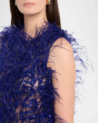 LAPOINTE Sleeveless Feather Sequined Tulle Crop Top | Thumbnail 5 LAPOINTE Sleeveless Feather Sequined Tulle Crop Top | Thumbnail 5