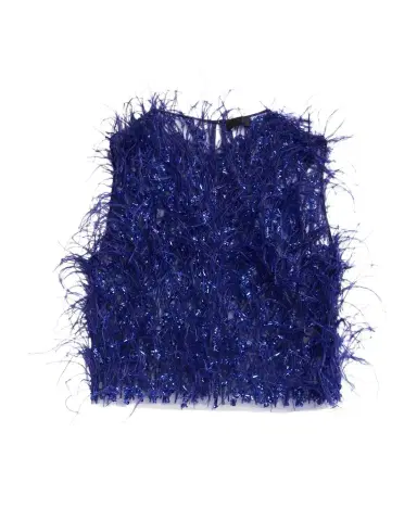 LAPOINTE Sleeveless Feather Sequined Tulle Crop Top | Thumbnail 1 LAPOINTE Sleeveless Feather Sequined Tulle Crop Top | Thumbnail 1
