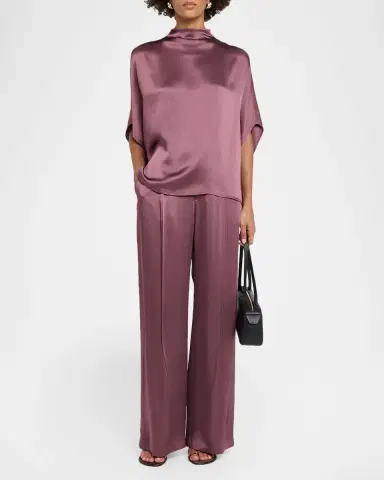 Lapointe Funnel-Neck Satin Cape Tee | Thumbnail 2 Lapointe Funnel-Neck Satin Cape Tee | Thumbnail 2