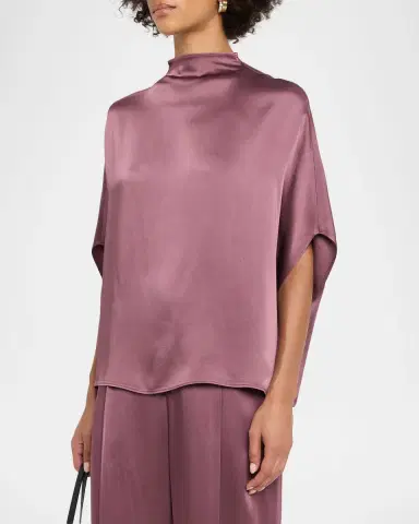 Lapointe Funnel-Neck Satin Cape Tee | Thumbnail 4 Lapointe Funnel-Neck Satin Cape Tee | Thumbnail 4