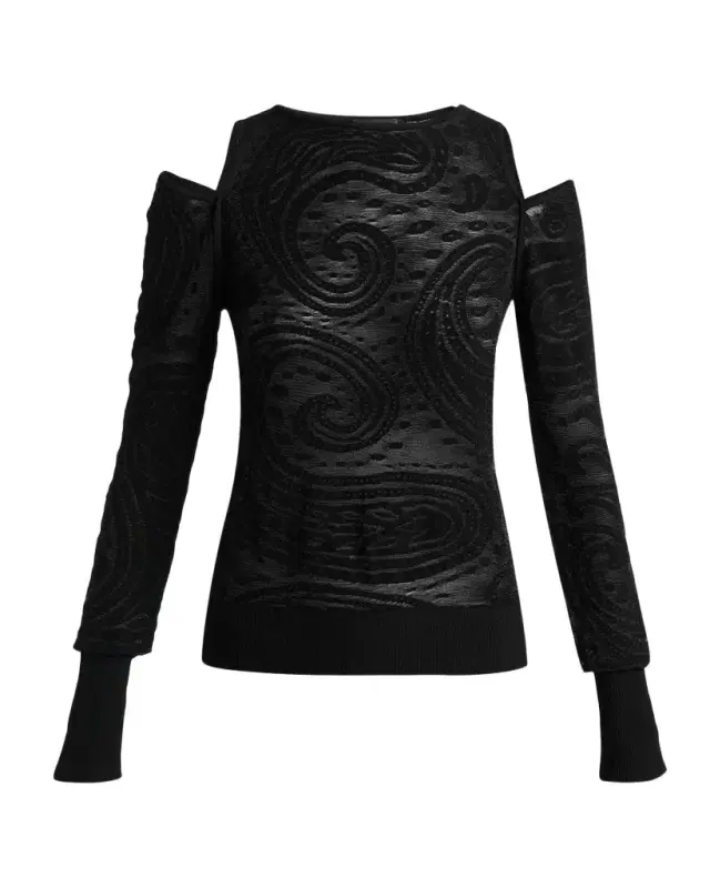 Etro Paisley Knit Cold-Shoulder Crewneck Sweater