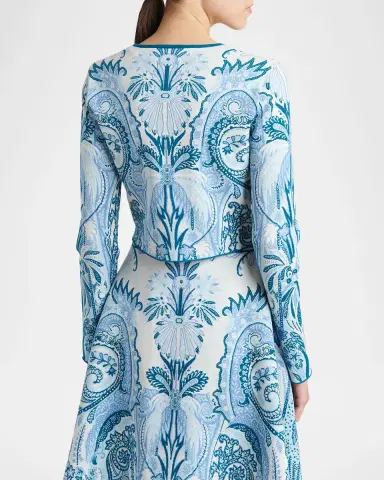 Etro Leafy Paisley Jacquard Crop Crewneck Cardigan | Thumbnail 3 Etro Leafy Paisley Jacquard Crop Crewneck Cardigan | Thumbnail 3