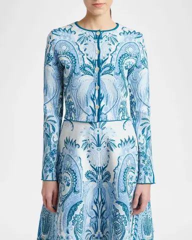 Etro Leafy Paisley Jacquard Crop Crewneck Cardigan | Thumbnail 4 Etro Leafy Paisley Jacquard Crop Crewneck Cardigan | Thumbnail 4