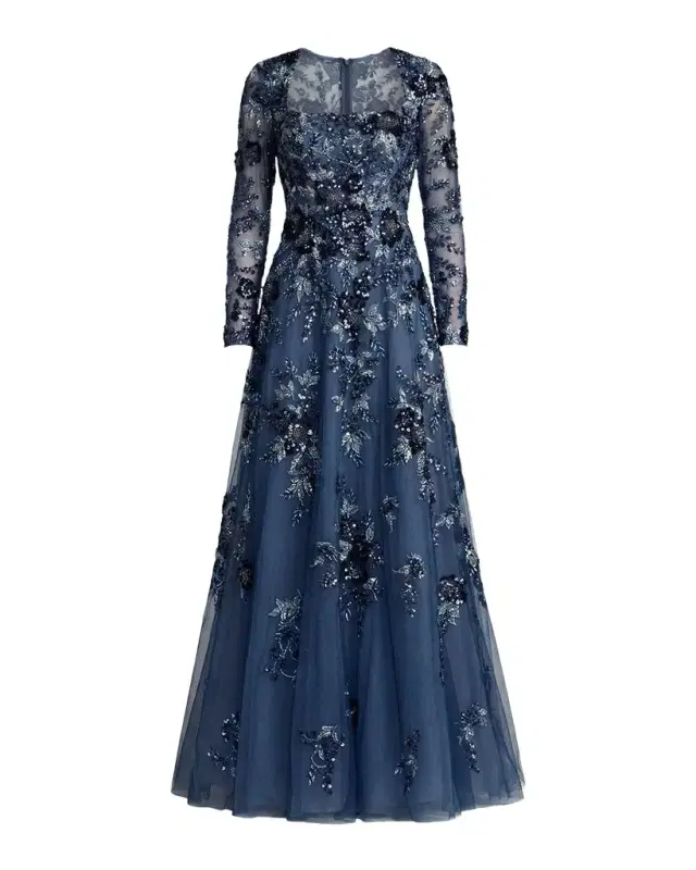 Mac Duggal Embroidered Beaded Mesh Gown