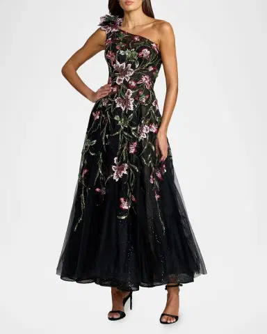 Mac Duggal Sequined Floral-Embroidered One-Shoulder Cocktail Maxi Dress | Thumbnail 2 Mac Duggal Sequined Floral-Embroidered One-Shoulder Cocktail Maxi Dress | Thumbnail 2