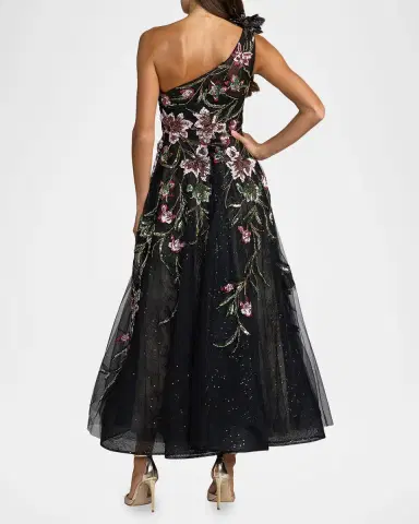 Mac Duggal Sequined Floral-Embroidered One-Shoulder Cocktail Maxi Dress | Thumbnail 3 Mac Duggal Sequined Floral-Embroidered One-Shoulder Cocktail Maxi Dress | Thumbnail 3