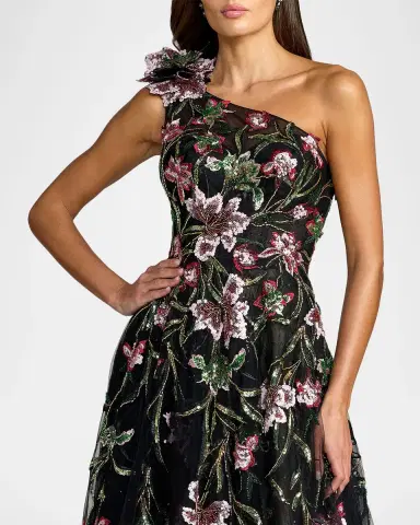 Mac Duggal Sequined Floral-Embroidered One-Shoulder Cocktail Maxi Dress | Thumbnail 4 Mac Duggal Sequined Floral-Embroidered One-Shoulder Cocktail Maxi Dress | Thumbnail 4