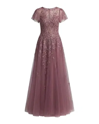 Mac Duggal Embroidered Tulle Flutter Sleeve Ballgown | Thumbnail 1 Mac Duggal Embroidered Tulle Flutter Sleeve Ballgown | Thumbnail 1