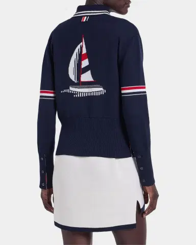Thom Browne Sailboat Jacquard Cotton Cardigan | Thumbnail 3