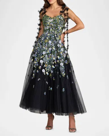Mac Duggal Floral-Embroidered Tassel Tulle A-Line Cocktail Maxi Dress | Thumbnail 2 Mac Duggal Floral-Embroidered Tassel Tulle A-Line Cocktail Maxi Dress | Thumbnail 2