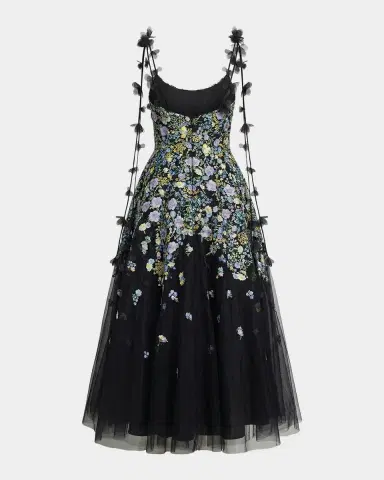 Mac Duggal Floral-Embroidered Tassel Tulle A-Line Cocktail Maxi Dress | Thumbnail 5 Mac Duggal Floral-Embroidered Tassel Tulle A-Line Cocktail Maxi Dress | Thumbnail 5