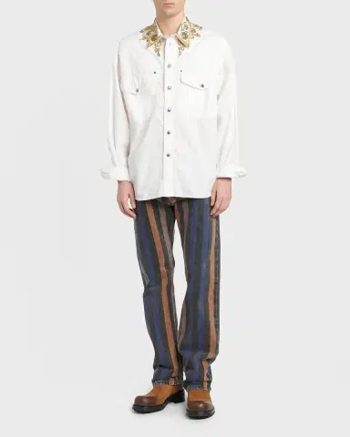 Versace Men's Embroidered-Collar Cotton Button-Down Shirt | Thumbnail 2 Versace Men's Embroidered-Collar Cotton Button-Down Shirt | Thumbnail 2