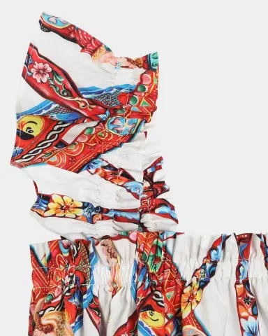 Dolce & Gabbana Girl's Carretto-Print Ruffled Cotton Top, Size 2 | Thumbnail 3 Dolce & Gabbana Girl's Carretto-Print Ruffled Cotton Top, Size 2 | Thumbnail 3