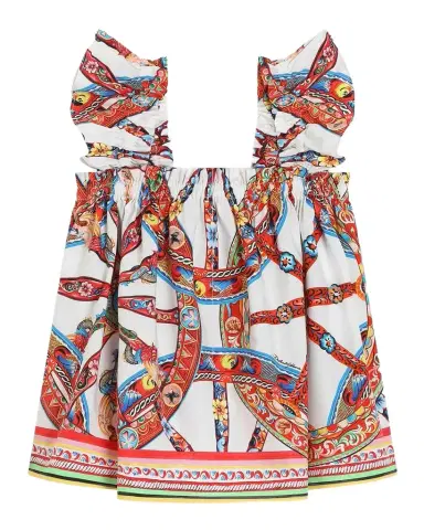 Dolce & Gabbana Girl's Carretto-Print Ruffled Cotton Top, Size 2 | Thumbnail 1 Dolce & Gabbana Girl's Carretto-Print Ruffled Cotton Top, Size 2 | Thumbnail 1