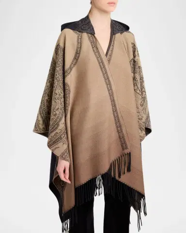Etro Degrade Paisley Wool Jacquard Fringe Hooded Cape | Thumbnail 4 Etro Degrade Paisley Wool Jacquard Fringe Hooded Cape | Thumbnail 4