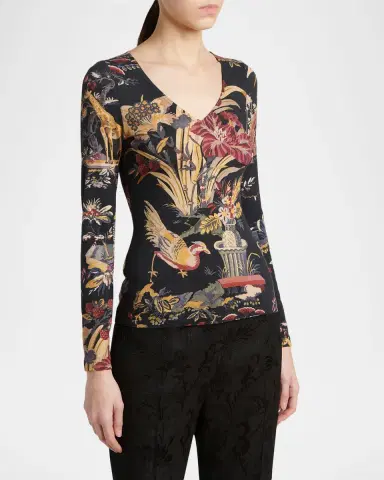Etro Floral-Print Long-Sleeve Jersey Top | Thumbnail 4 Etro Floral-Print Long-Sleeve Jersey Top | Thumbnail 4