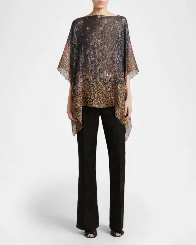 Etro Metallic Paisley Animal Print Silk Chiffon Poncho | Thumbnail 2 Etro Metallic Paisley Animal Print Silk Chiffon Poncho | Thumbnail 2