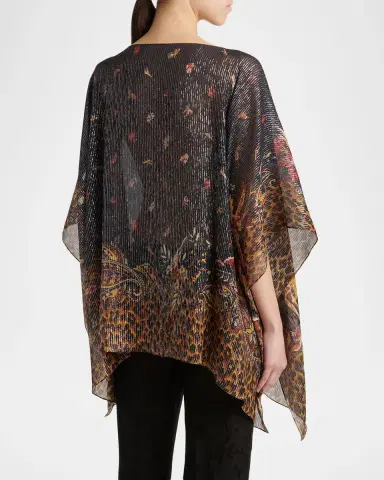 Etro Metallic Paisley Animal Print Silk Chiffon Poncho | Thumbnail 3 Etro Metallic Paisley Animal Print Silk Chiffon Poncho | Thumbnail 3