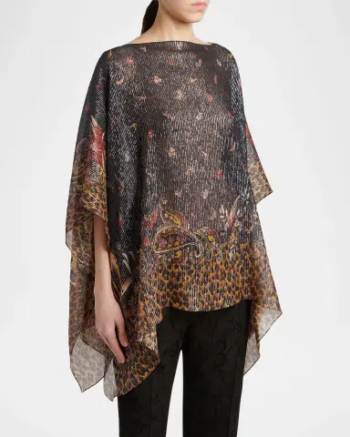 Etro Metallic Paisley Animal Print Silk Chiffon Poncho | Thumbnail 4 Etro Metallic Paisley Animal Print Silk Chiffon Poncho | Thumbnail 4