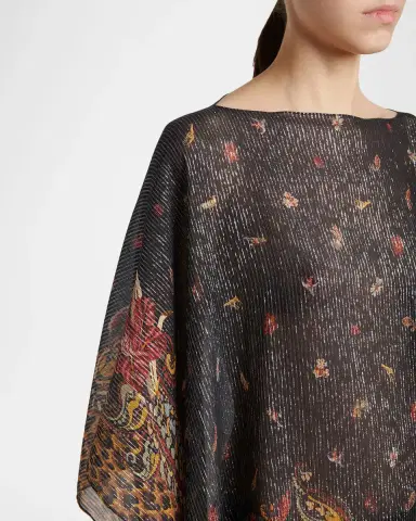 Etro Metallic Paisley Animal Print Silk Chiffon Poncho | Thumbnail 5 Etro Metallic Paisley Animal Print Silk Chiffon Poncho | Thumbnail 5