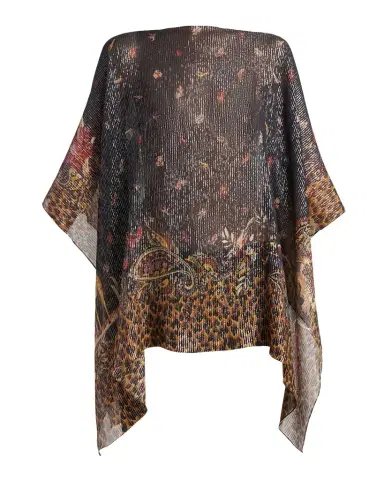 Etro Metallic Paisley Animal Print Silk Chiffon Poncho | Thumbnail 1 Etro Metallic Paisley Animal Print Silk Chiffon Poncho | Thumbnail 1