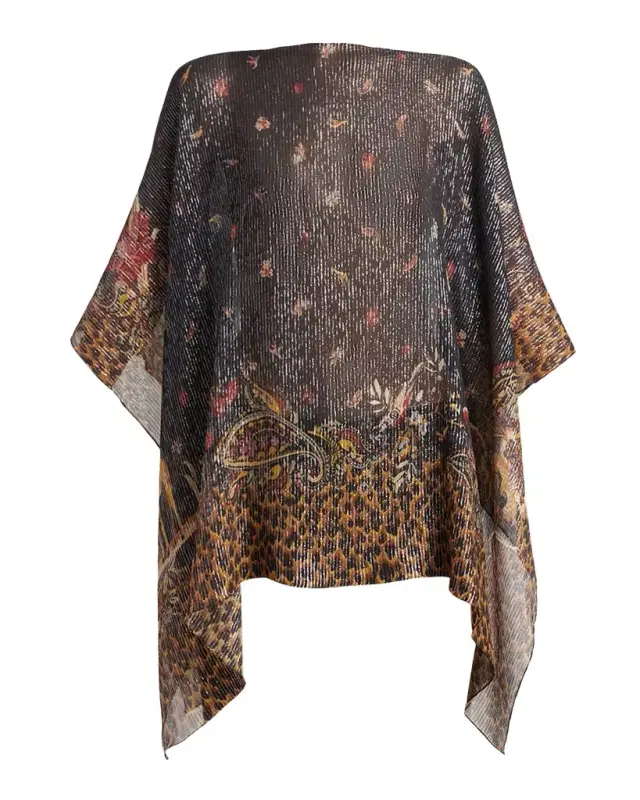 Etro Metallic Paisley Animal Print Silk Chiffon Poncho